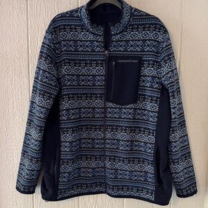 Vineyard Vines Jacquard Knit Fleece Jacket Women’s XL Blue Nordic Cozy